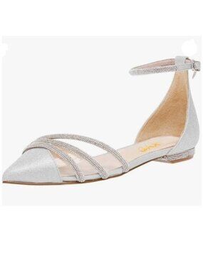 XYD Ivory Pointed Toe D'Orsay Wedding Flat Sandals Glitter Rhinestones Shoes